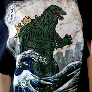 Godzilla T-Shirt - Woodcut Emerges From Great Wave